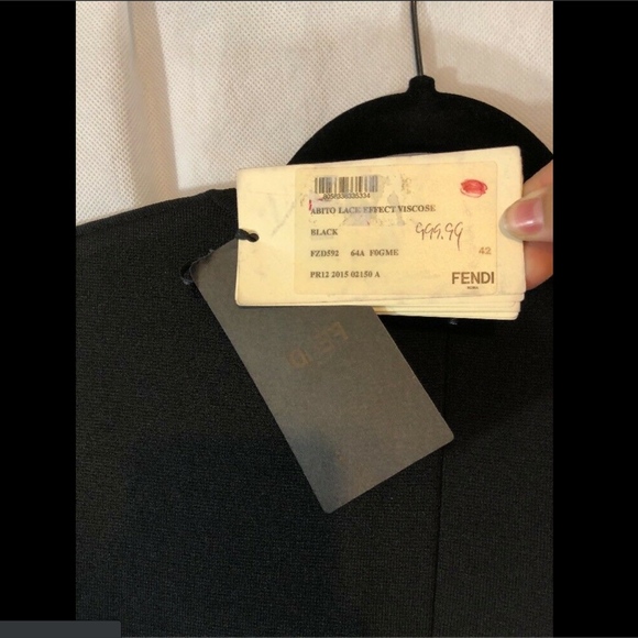 NWT Fendi Abito‎ Lace Effect Short Sleeve Sheath Dress Black/Nude [SZ 42 ] - Picture 6 of 8